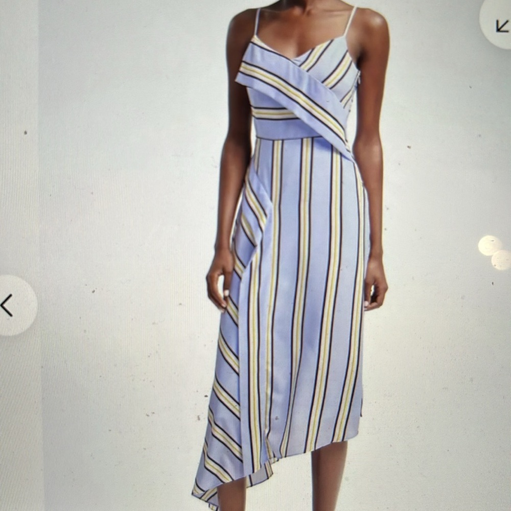 Banana Republic Lavender-Blue Striped Asymmetrical Slip Dress